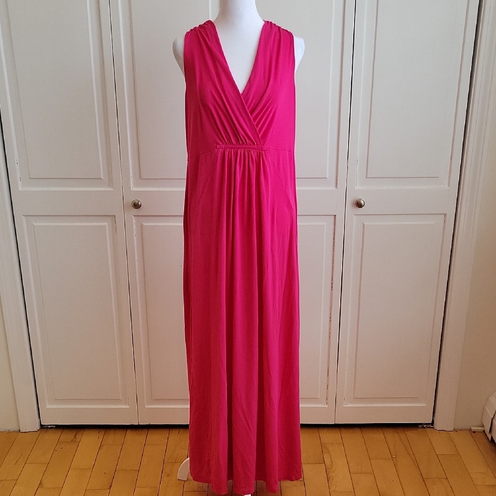Motherhood Maternity Sleeveless V-Neck Maxi Dress in Hot Pink